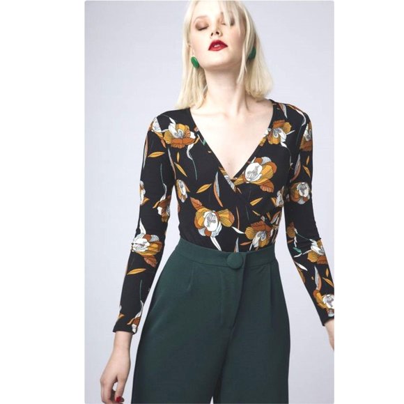 Modcloth Tops - Modcloth floral wrap long sleeve bodysuit